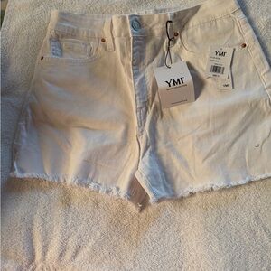 YMI Cream Frayed Hem Denim Shorts high rise  nwt sz 11